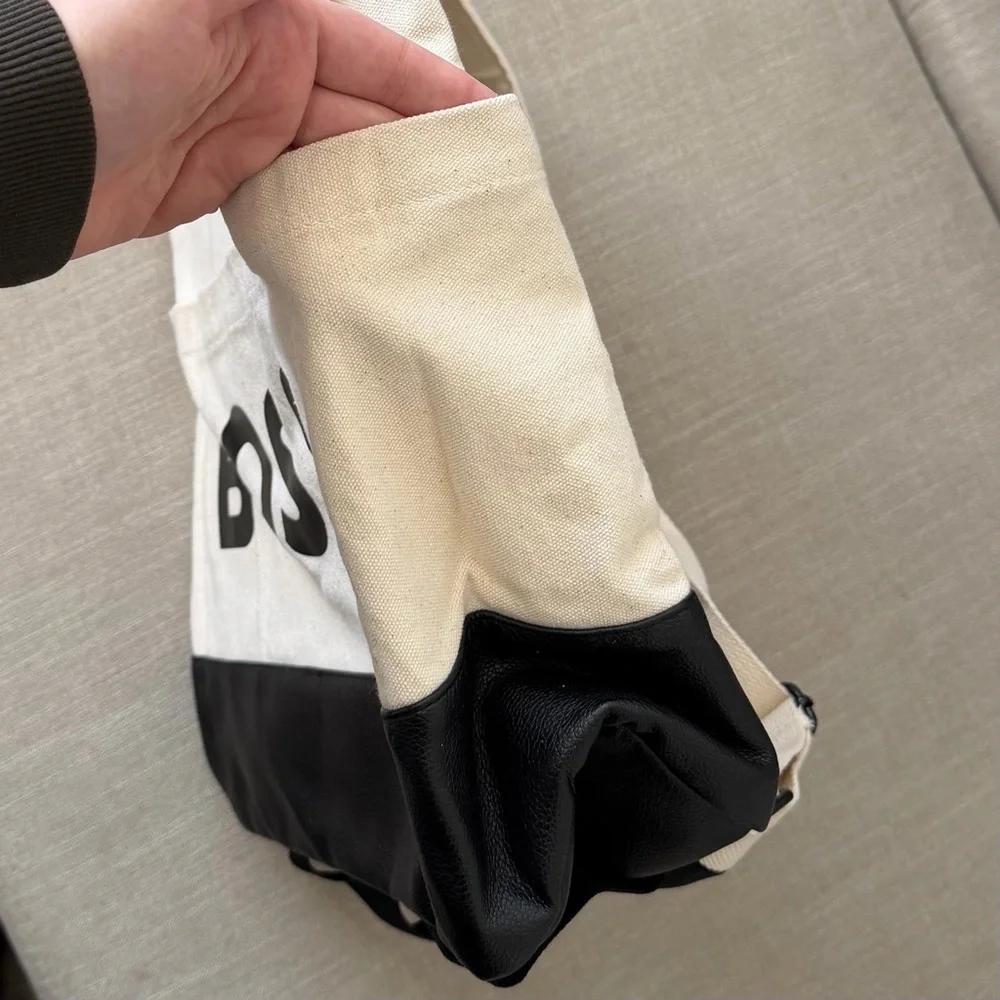 Hugo Boss Canvas Faux Leather Backpack Tote Black White Logo Unisex Casual